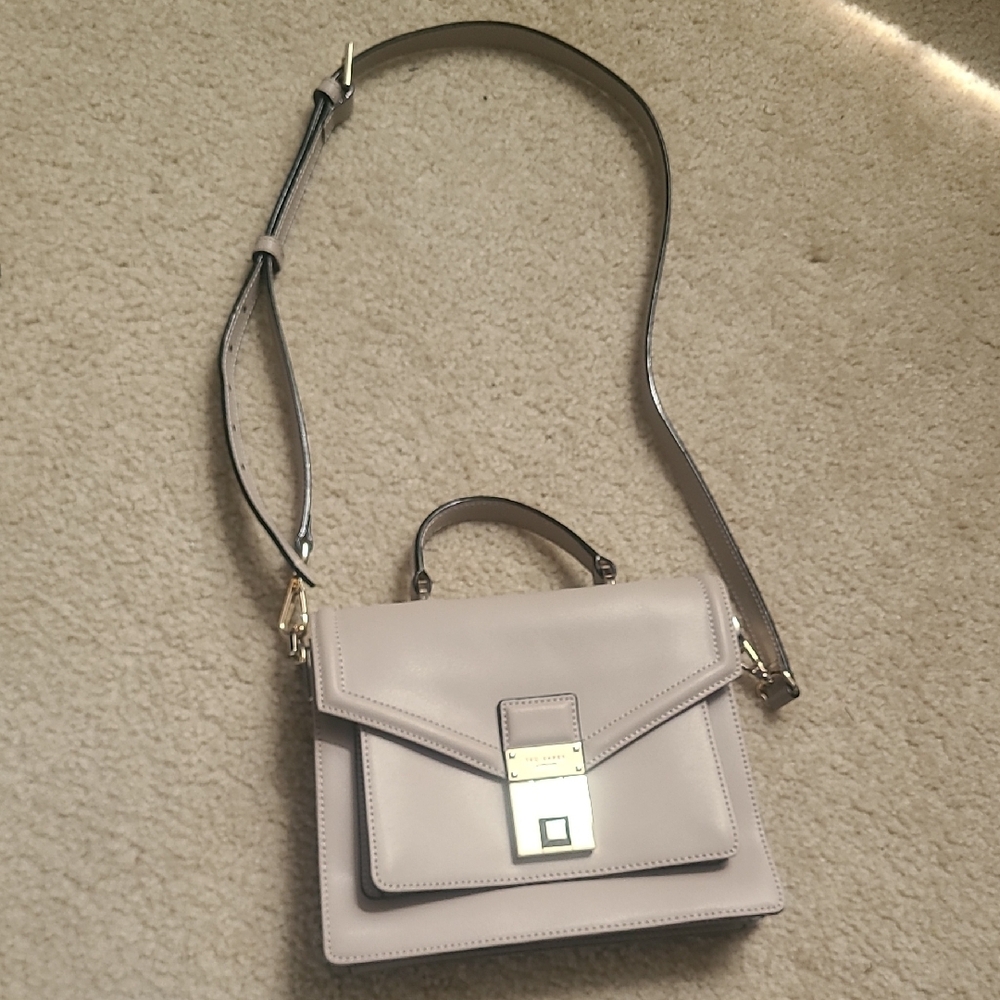 Cream Satchel with Geometric Flap and Silver Clasp